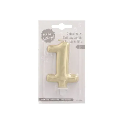 Zahlenkerze mit Halter 7 cm gold "1" - Bild 2
