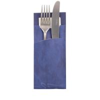 Bestecktaschen blau, 20 x 8,5 cm, inkl. weißer Serviette 33 x 33 cm 2-lag.