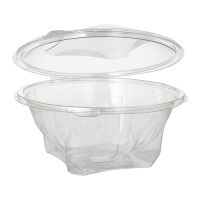 Feinkostbecher und Salatschalen To Go, mit Klappdeckel, R-PET, rund, 1000 ml, glasklar