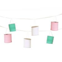 Laternen-Girlande aus Papier 3,6 m weiss/mint/rosa "Pastel" mit 8 Laternen