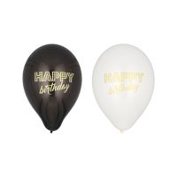 Luftballons Ø 25 cm schwarz/weiss "Happy Birthday"