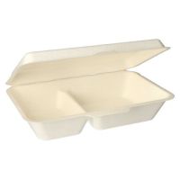Menüboxen aus Zuckerrohr "pure" 2-geteilt 24 x 15,5 cm weiss