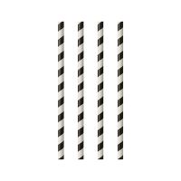 Papierstrohhalme Ø 6 mm · 20 cm schwarz/weiss "Stripes"
