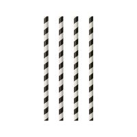 Papierstrohhalme Ø 6 mm · 20 cm schwarz/weiss "Stripes"