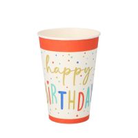 Pappbecher 0,2 l, Ø 7 cm · 9,7 cm weiss "Happy Birthday"