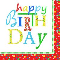 Servietten für Geburtstag, 3-lagig 1/4-Falz 33 x 33 cm "Happy Birthday"