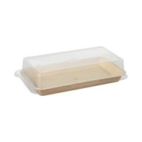 Sushi-Schalen aus Palmblatt eckig 100 ml 18,4 x 10,4 cm natur mit rPET Deckel "Kombipack"