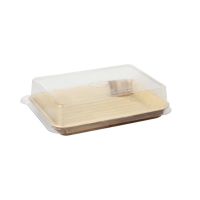 Sushi-Schalen aus Palmblatt eckig 150 ml 17,5 x 12,2 cm natur mit rPET Deckel "Kombipack"