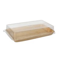 Sushi-Schalen aus Palmblatt eckig 200 ml 22 x 14,2 cm natur mit rPET Deckel "Kombipack"