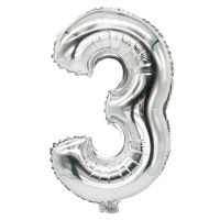 Zahlen-Luftballons aus Folie 35 x 20 cm silber "3"