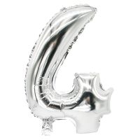 Zahlen-Luftballons aus Folie 35 x 20 cm silber "4"