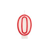 Zahlenkerzen 7,3 cm weiss "0" mit rotem Rand